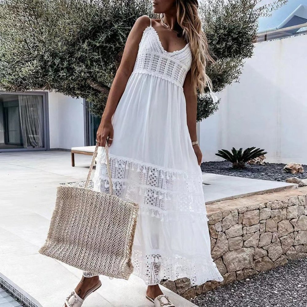 Host Pick❤️New Boho white Lace Beach Sundress Festival Dress - Picture 3 of 4